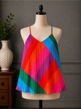 Skies are Blue Bright Multicolor Pleated Cami Tank
